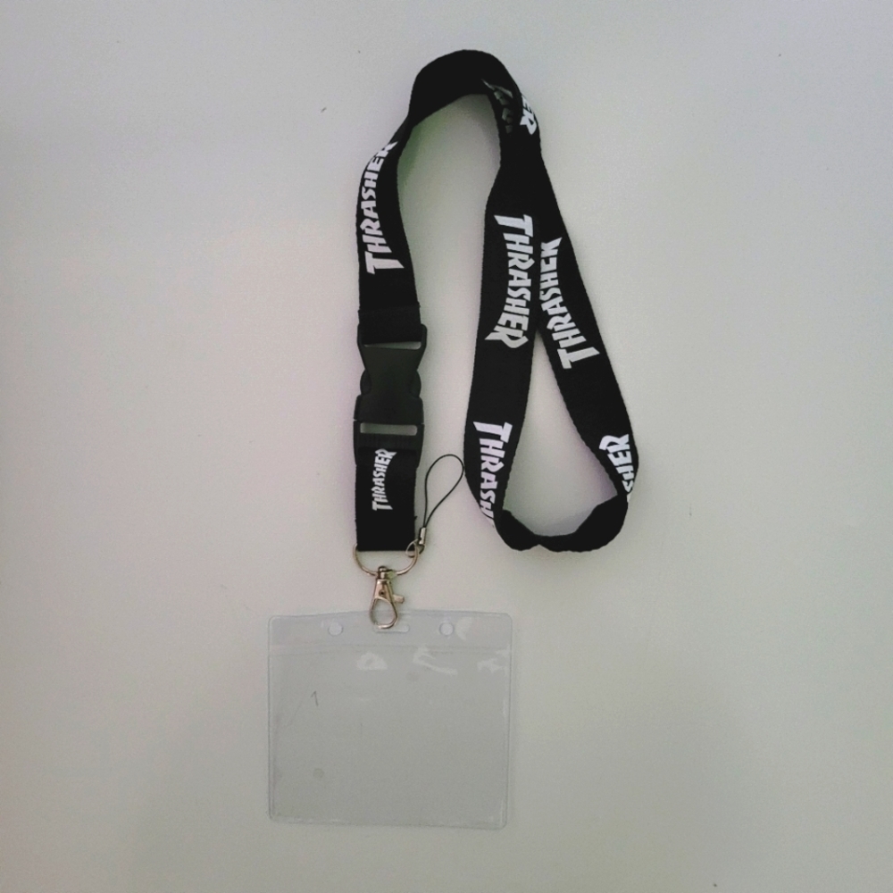 W4. Thrasher Black One Size Lanyard  & Vaccine Card Holder